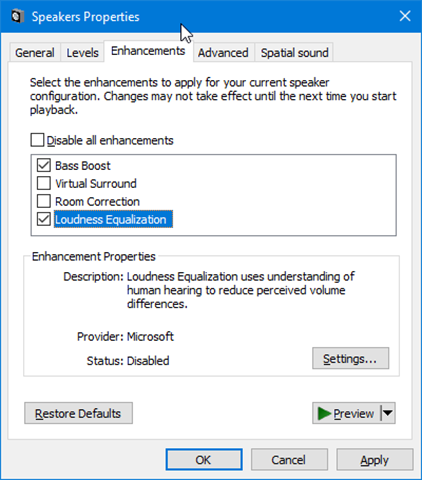 Enable Audio Enhancements Windows 10